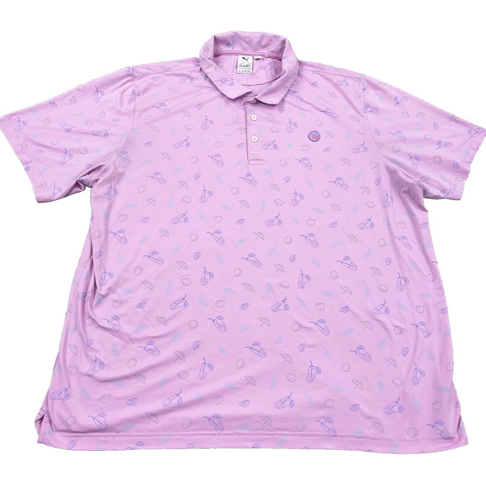 Puma Arnald Palmer Polo Shirt Men XXL Pink Performance Lemonade Print Golf Adult